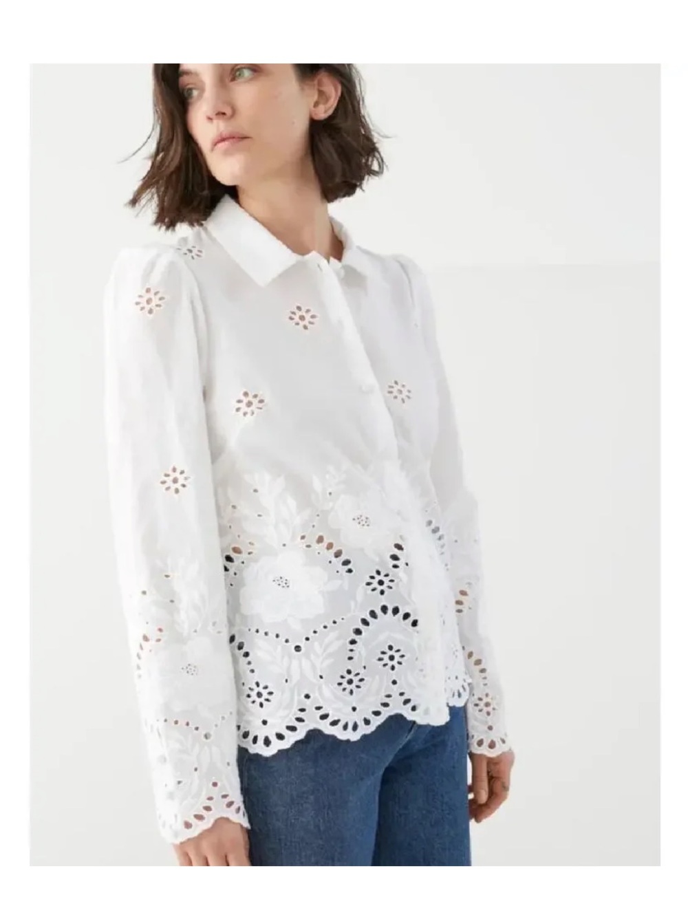& Other Stories Paris Atelier Broderie Anglaise White Eyelet Top Blouse 0 / XS